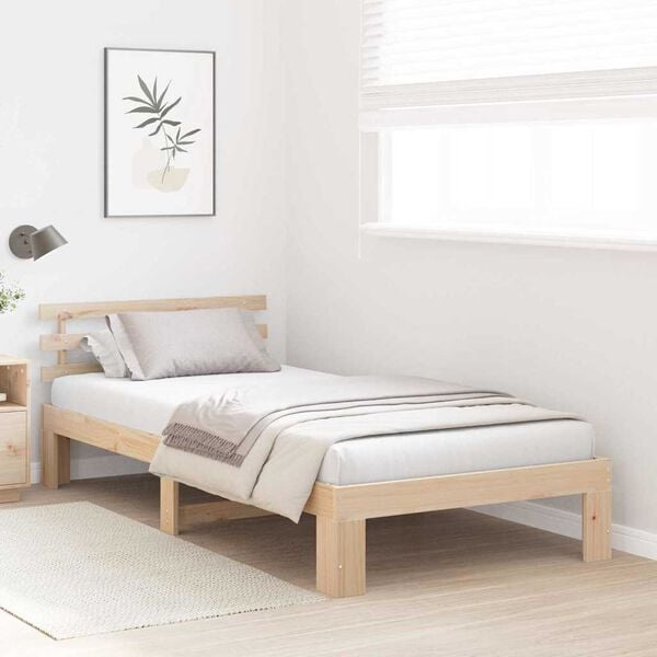vidaXL Bed Frame with Headboard Natural 90 x 200 cm Solid Pine Wood