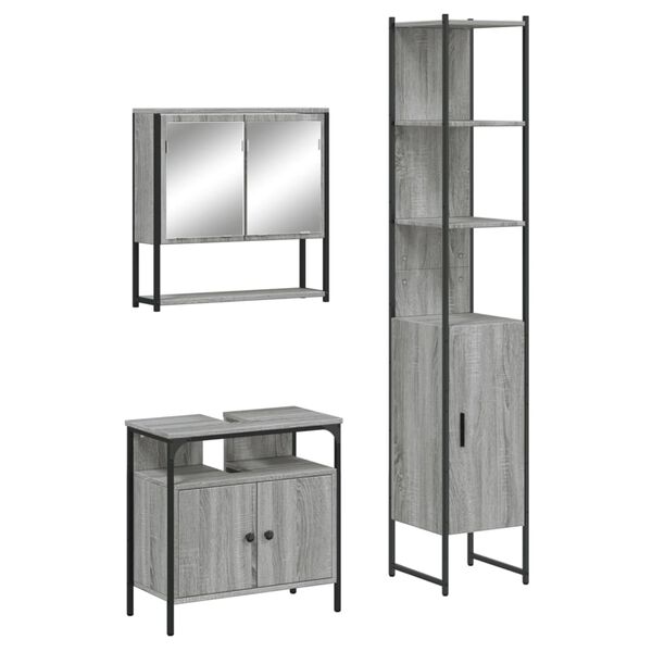 vidaXL 3 Piece Bathroom Furniture Set Grey Sonoma Engineered Wood