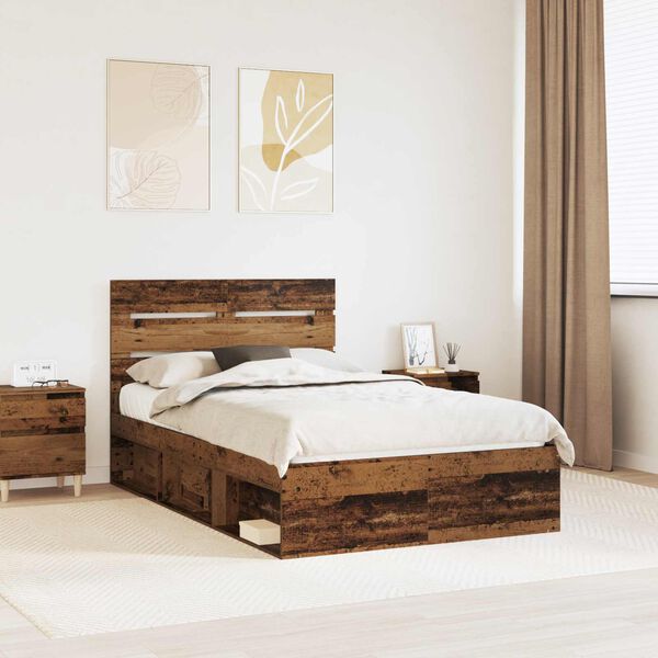 vidaXL Bed Frame with Headboard Old Wood 120 x 200 cm Solid Pine Wood