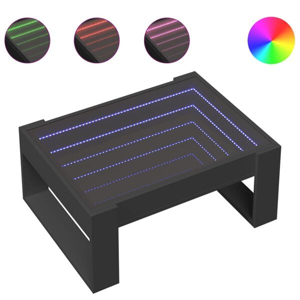 vidaXL Coffee Table with Infinity LED Black 70x53x30 cm