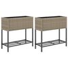 vidaXL Garden Planters with Shelf 2 pcs Grey 70x28x70 cm Poly Rattan