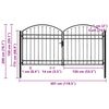 vidaXL Fence Gate Double Door with Arched Top Steel 300x150 cm Black