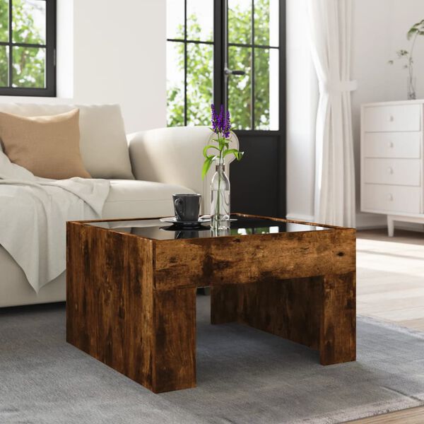 vidaXL Coffee Table with Infinity LED Smoked Oak 50x50x30 cm
