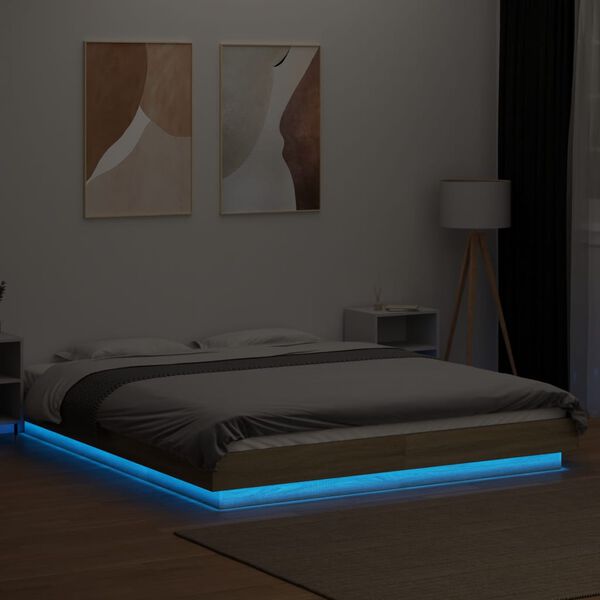 vidaXL Bed Frame with LED Lights without Mattress Sonoma Oak 160x200cm