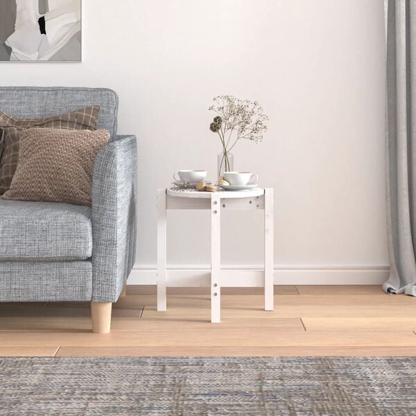 vidaXL Coffee Table White &Oslash; 42.5x45 cm Solid Wood Pine