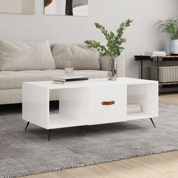 vidaXL Coffee Table High Gloss White 102x50x40 cm Engineered Wood