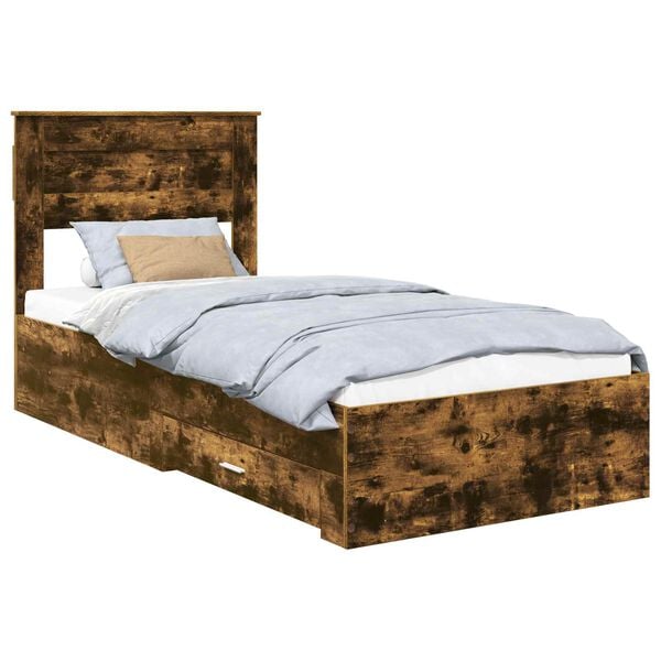 vidaXL Bed Frame with Headboard Smoked Oak 90 x 190 cm Engineered Wood