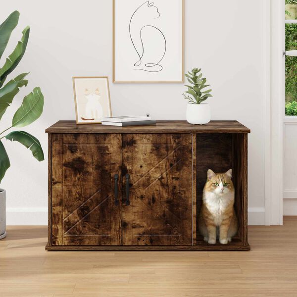 vidaXL Cat House Smoked Oak 85 x 55 x 50 cm Engineered Wood