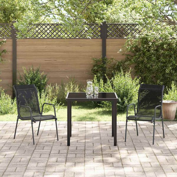 vidaXL Garden Dining Set 3 pcs Black Powder-Coated Steel