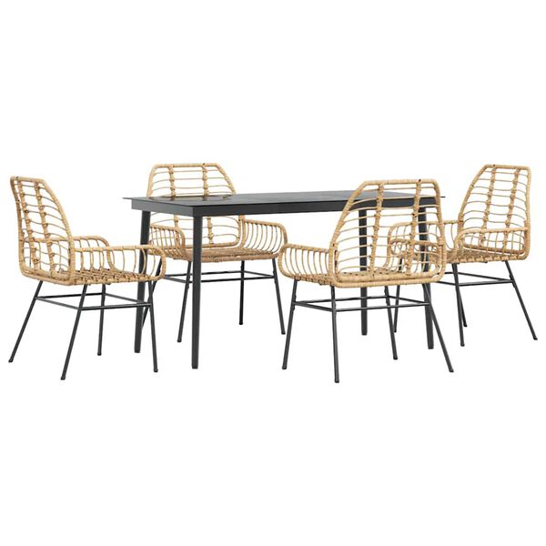 vidaXL 5 Piece Garden Dining Set Brown Poly Rattan Glass