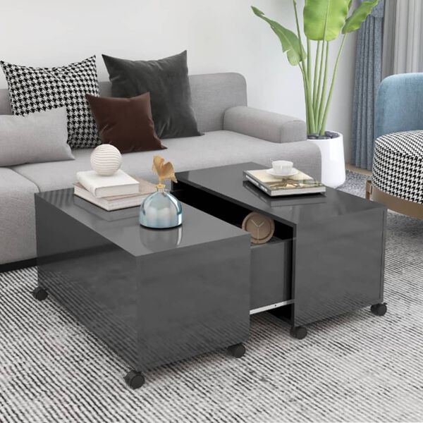 vidaXL Coffee Table High Gloss Grey 75x75x38 cm Engineered Wood