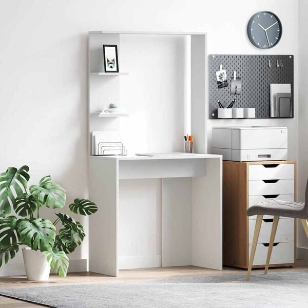 vidaXL Desk with Shelf White 78.5 x 37 x 154.5 cm Engineered Wood