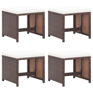 vidaXL Garden Stools 4 pcs with Cushions Brown Poly Rattan