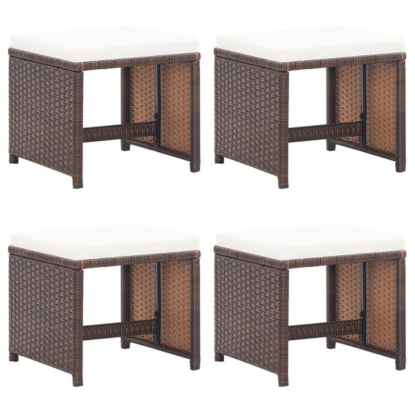 vidaXL Garden Stools 4 pcs with Cushions Brown Poly Rattan
