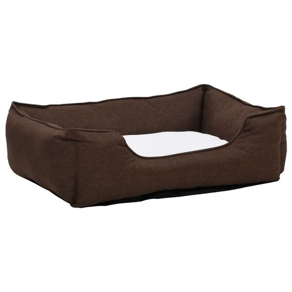 vidaXL Dog Bed Brown and White 65x50x20 cm Linen Look Fleece