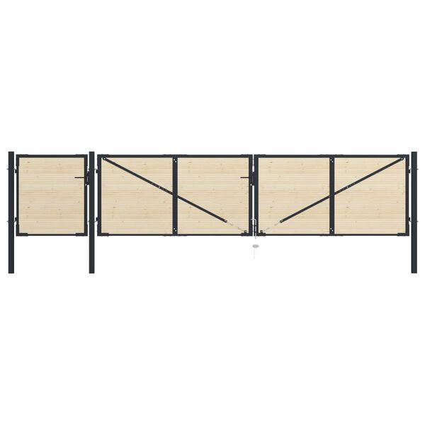 vidaXL Fence Gate Steel and Spruce Wood 513x150 cm
