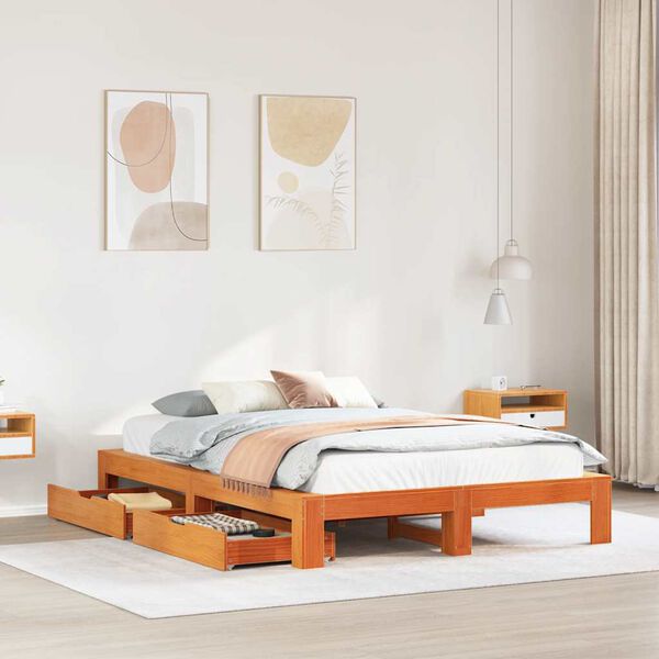 vidaXL Bed Frame without Mattress Wax Brown 140x190 cm Solid Wood Pine