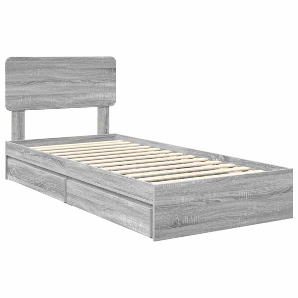vidaXL Storage Bed with Drawer Grey Sonoma 90 x 190 cm Engineered Wood
