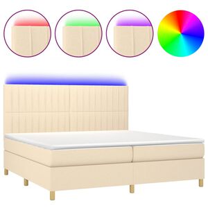 vidaXL Box Spring Bed with Mattress&LED Cream 200x200 cm Fabric