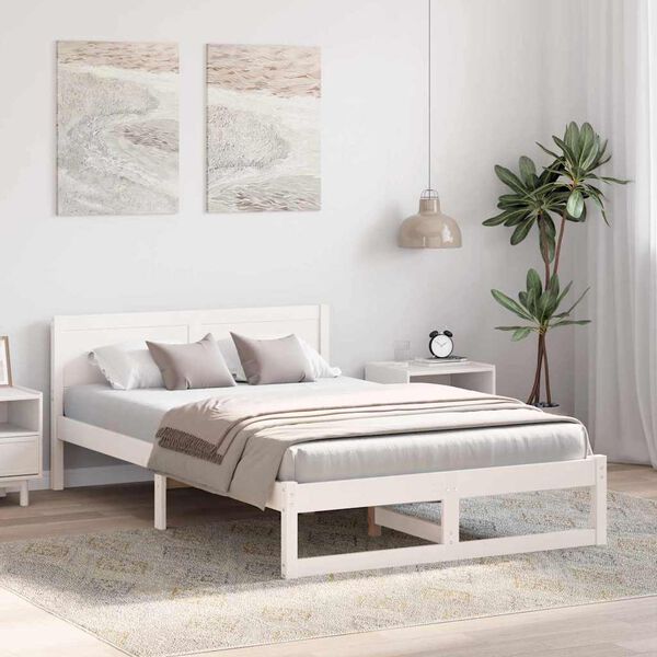 vidaXL Bed Frame with Headboard White 140 x 190 cm Solid Pine Wood