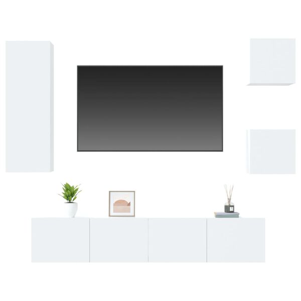 vidaXL 5 Piece TV Cabinet Set High Gloss White Engineered Wood
