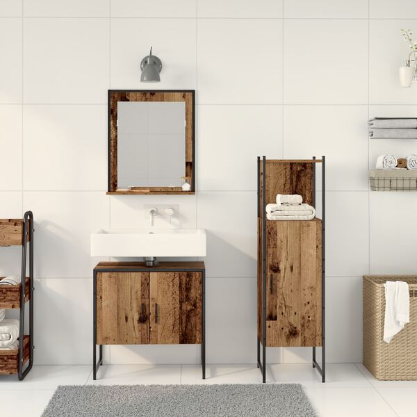 vidaXL Bathroom Furniture Set with Shelf 3 pcs Brown Engineered wood