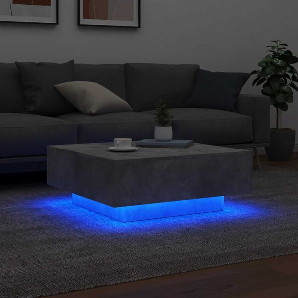 vidaXL Coffee Table with LED Lights Concrete Grey 80x80x31 cm