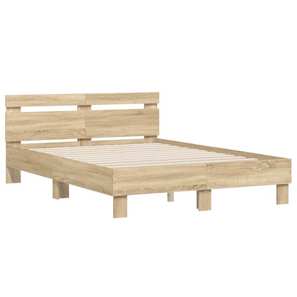 vidaXL Bed Frame with LED Sonoma 137 x 190 cm Engineered Wood