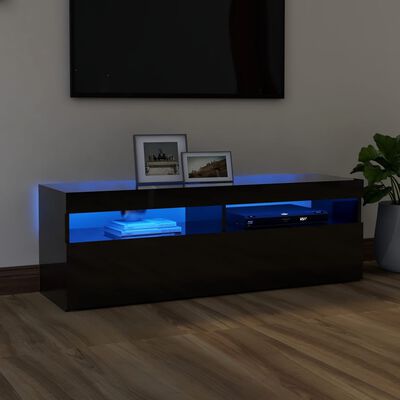 vidaXL TV Cabinet with LED Lights High Gloss Black 120x35x40 cm