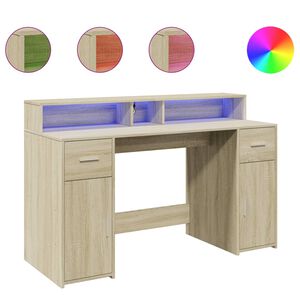 vidaXL Desk with LED Lights Sonoma Oak 140x55x91 cm Engineered Wood