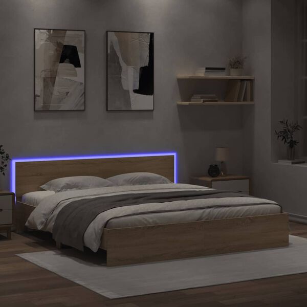 vidaXL Bed Frame with LED without Mattress Sonoma Oak 200x200 cm