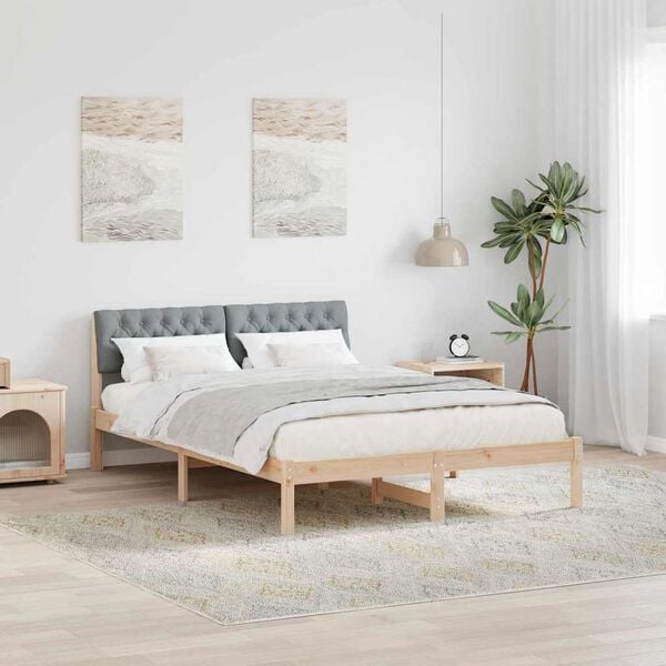 vidaXL Bed frame Brown and light grey 140 x 200 cm Solid pine wood