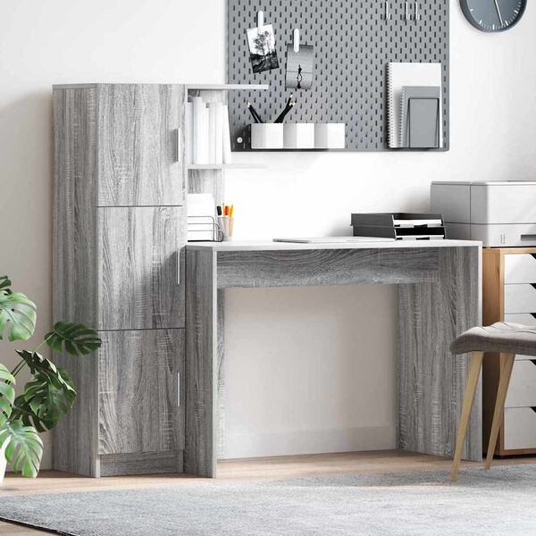 vidaXL Desk 2 pcs Grey Sonoma