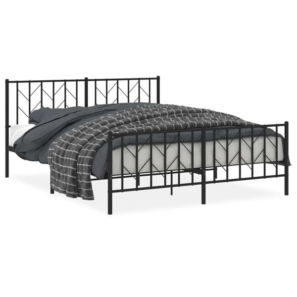 vidaXL Metal Bed Frame without Mattress with Footboard Black 160x200cm