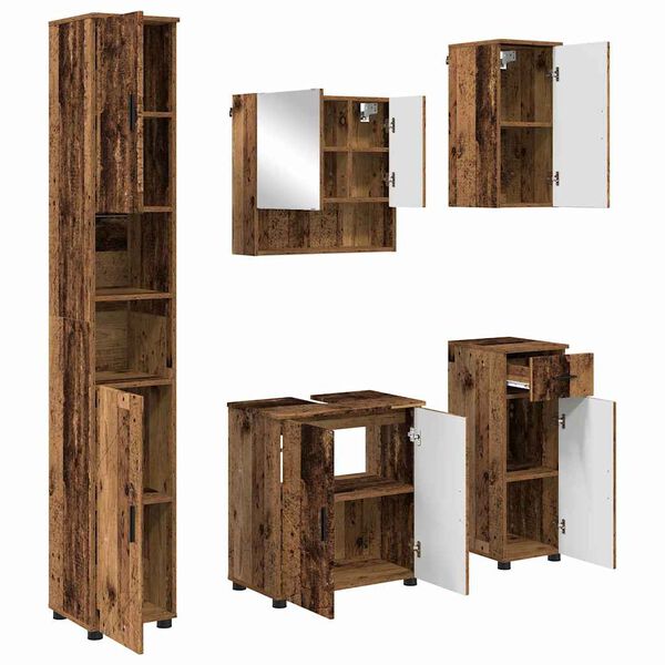 vidaXL Bathroom Furniture Set 5 pcs Old Wood Engineered wood & Metal