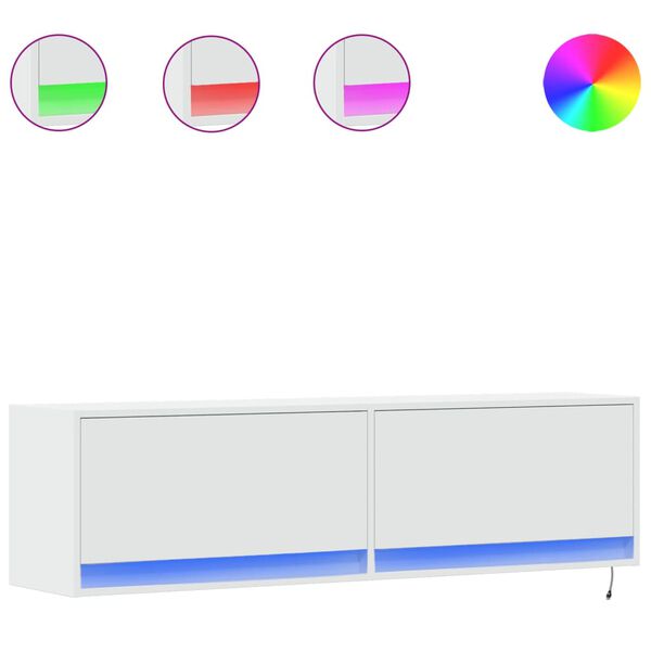vidaXL TV Wall Cabinet with LED Lights White 140x31x38 cm
