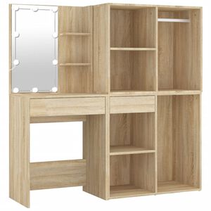 vidaXL LED Dressing Table With Cabinet | Sonoma oak | Engineered wood, acrylic