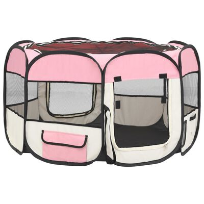 vidaXL Foldable Dog Playpen with Carrying Bag Pink 110x110x58 cm