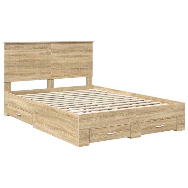 vidaXL Bed Frame with Drawer Sonoma Oak 140 x 190 cm Engineered Wood