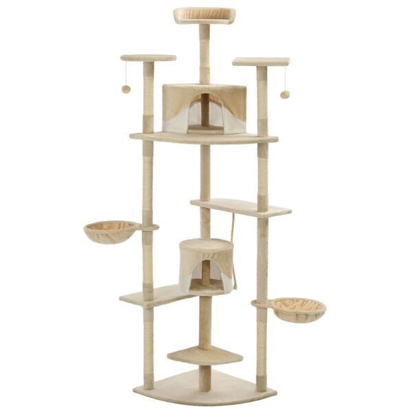 vidaXL Cat Tree with Sisal Scratching Posts 203 cm Beige and White