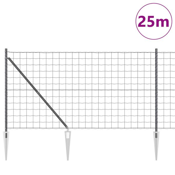 vidaXL Fence with Post Grey 1.2 x 25 m Steel