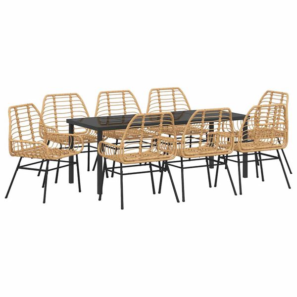 vidaXL Garden Dining Set 9 pcs Brown Poly Rattan