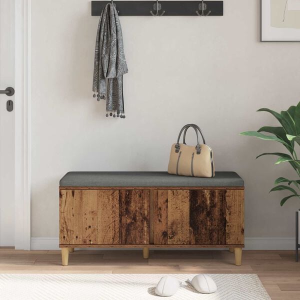 vidaXL Hall Bench with Cushion with Storage Old Wood 100 x 38 x 46 cm