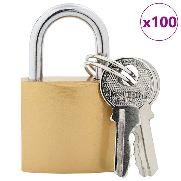 vidaXL U Lock with Keys 100 pcs Brass Iron