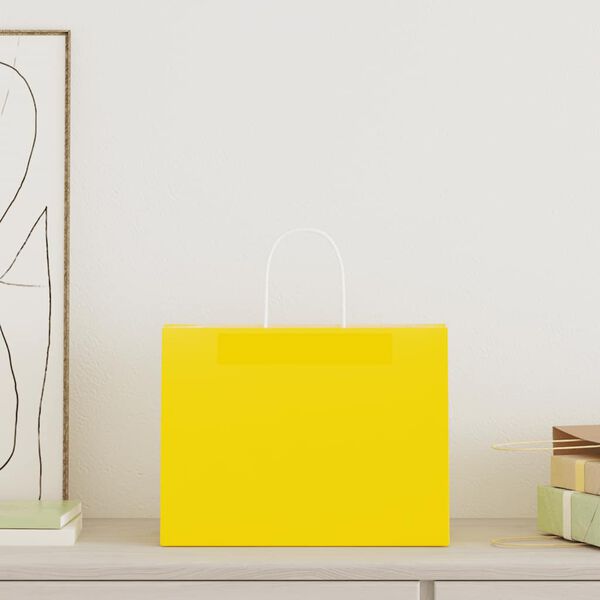 vidaXL Paper Bags 50 pcs with Handles Yellow 32x17x25 cm