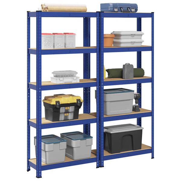 vidaXL 5-Layer Storage Shelves 2 pcs Blue Steel&Engineered Wood