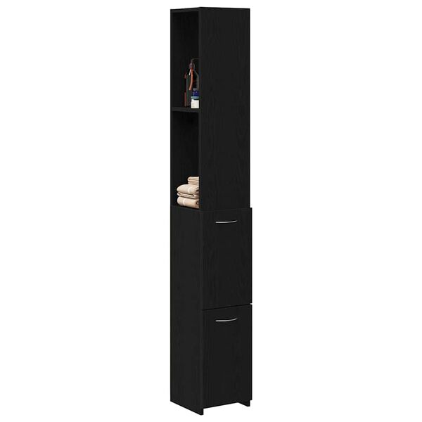 vidaXL Bathroom Cabinet Black Oak 25 x 25 x 170 cm Engineered Wood