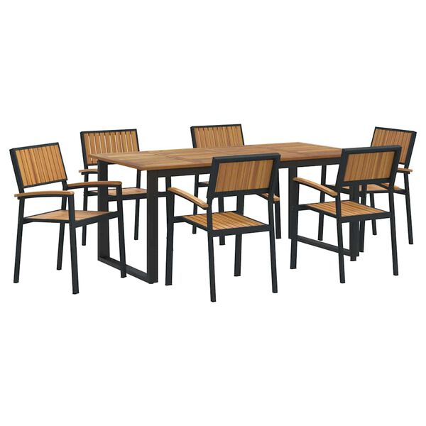 vidaXL Garden Dining Set 7 pcs Black Solid Acacia Wood