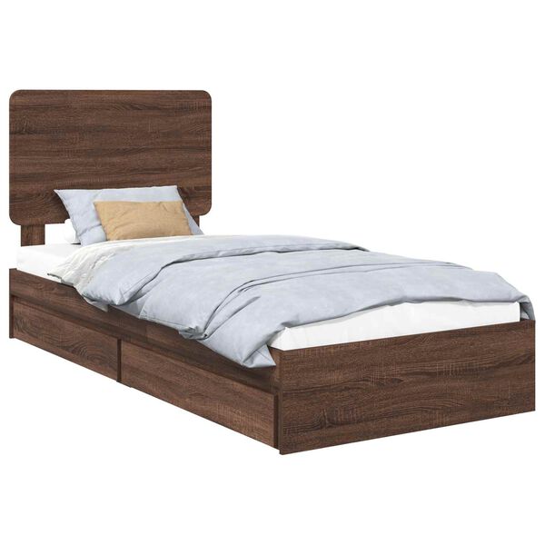 vidaXL Storage Bed with Drawer Brown Oak 90 x 200 cm Engineered Wood