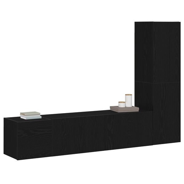 vidaXL TV Cabinet Set Wall-mounted 4 pcs Black Oak 130.5 x 30 x 140 cm